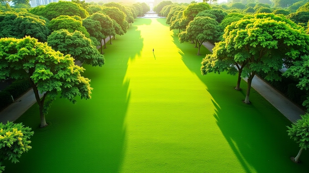 Aerial view of East Coast park with green open spaces, walking paths, and tree coverage for pet exercise areas