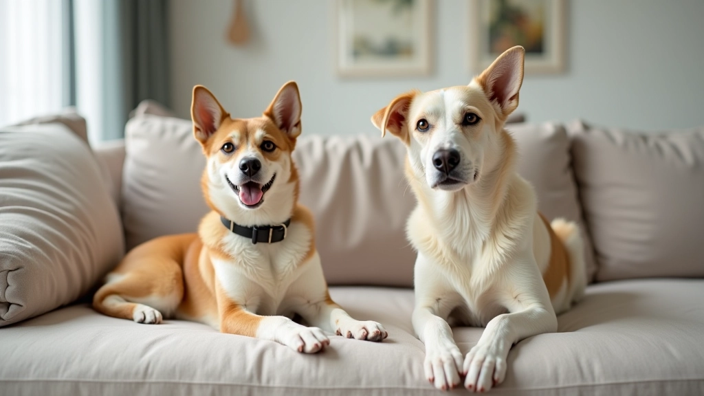 Multiple pets coexisting peacefully in clean apartment space with proper spacing and enrichment