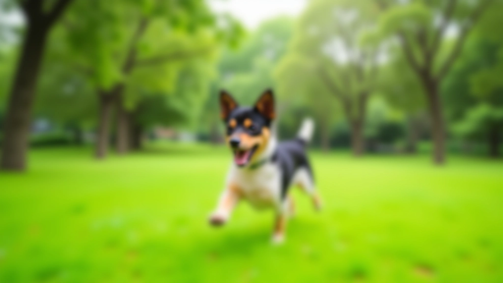 Dog running freely in grassy park area with trees, outdoor recreation space with good visibility, suburban setting