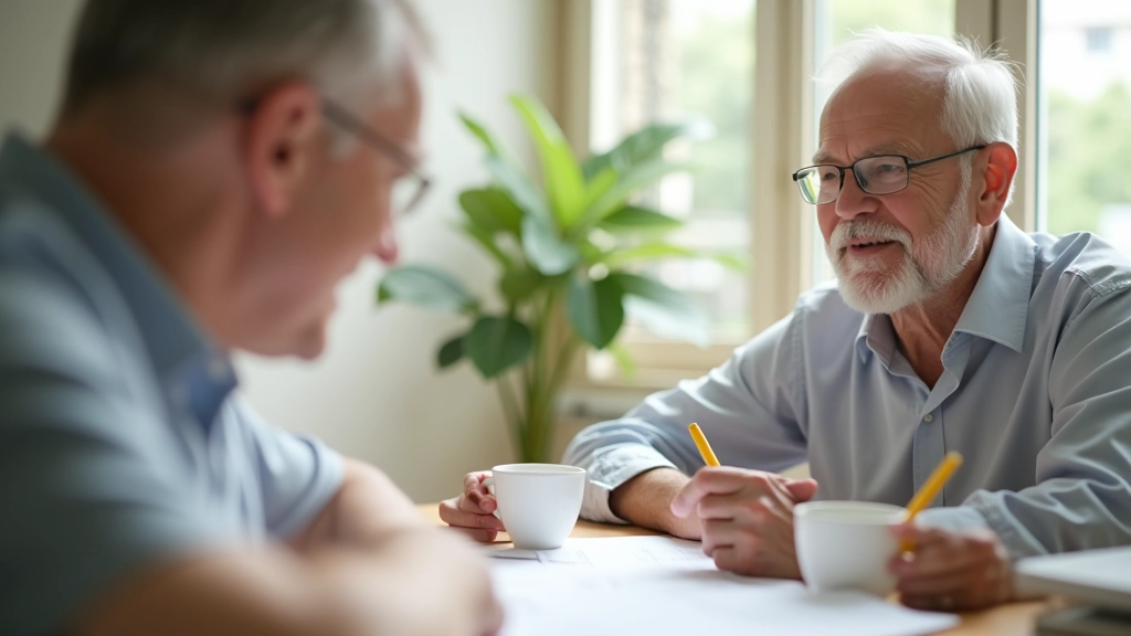 Landlord and tenant discussing pet policy over coffee at table with lease documents visible