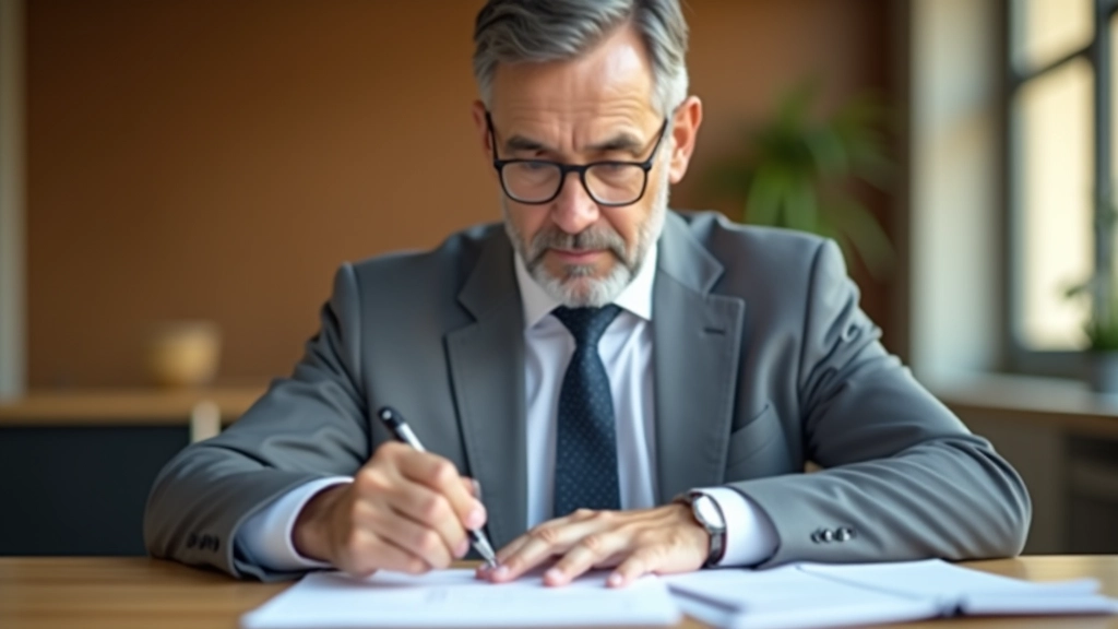 Landlord reviewing rental application documents at desk with calculator and paperwork