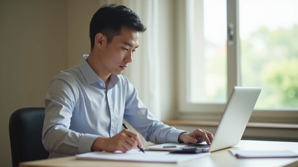 Person comparing rental prices and pet deposit amounts on laptop screen with notebook and calculator
